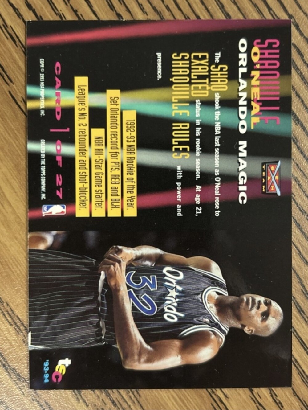 1993 Topps Stadium Club SHAQUILLE O’NEAL BEAM TEAM FOIL SP INSERT 1 / 27🔥RARE🔥 - Picture 3 of 3